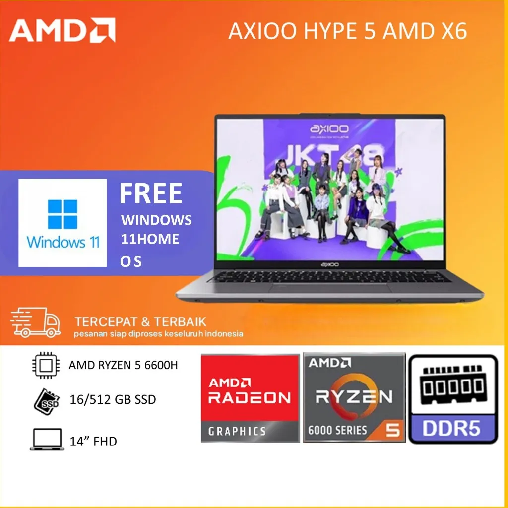AXIOO HYPE 5 AMD X6 RYZEN 5 6600H RAM 16GB DDR5 512GB W11 14.0FHD