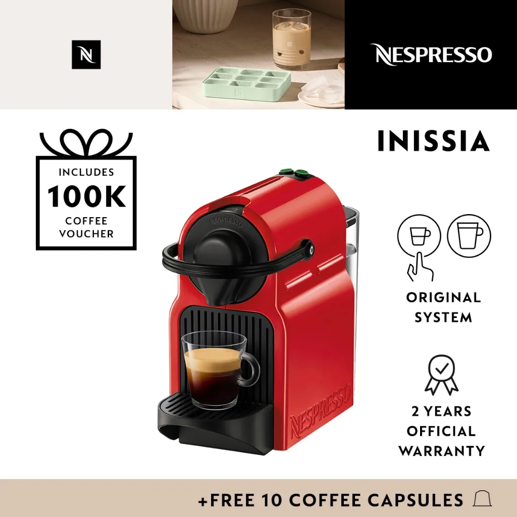NESPRESSO Inissia Coffee Machine, Red (Mesin Kopi)