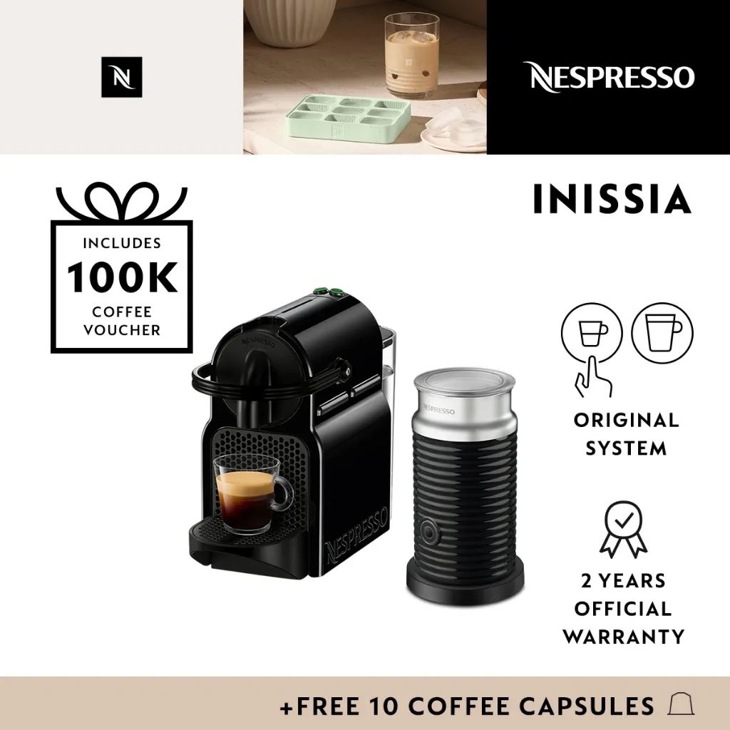 NESPRESSO Inissia Coffee Machine Black, with Aeroccino3 Black