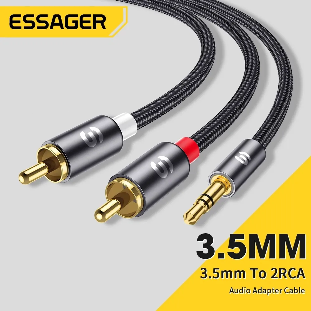 ESSAGER Kabel Colokan Conventer Audio 3.5mm To 2RCA For Ponsel Hp Laptop Audio Speakers Tv DVD PC
