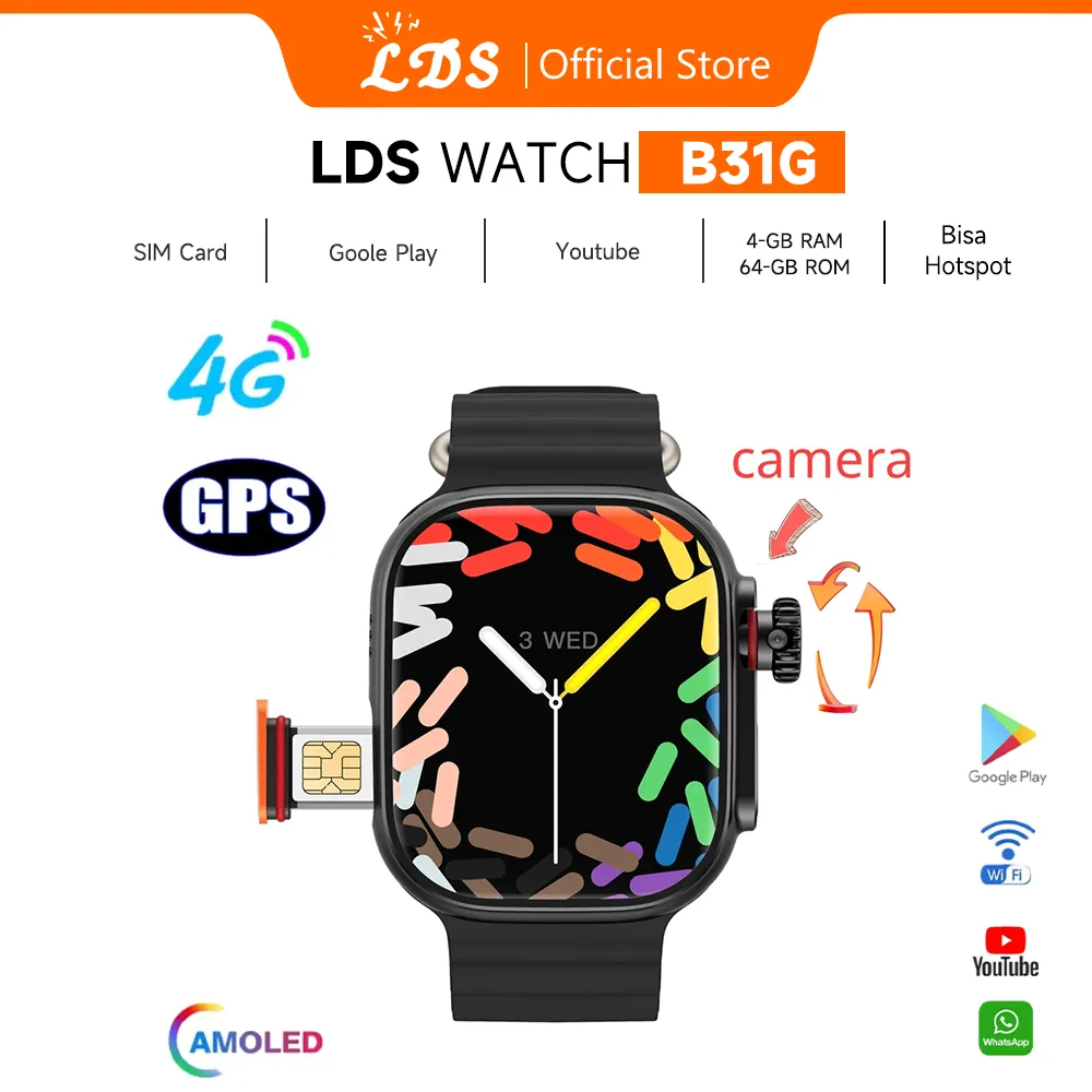 [Bisa Video call] LDS Smartwatch 4G Sim card 4G & 5G | RAM 4 / 64GB | SIM CARD | Bisa Hotspot | 360° kamera | Bisa Nonton Youtube | Bisa Nonton TikTok | Wifi | PlayStore | Goole Play | Jam Tangan Wanita smartwatch pria jam tangan Couple