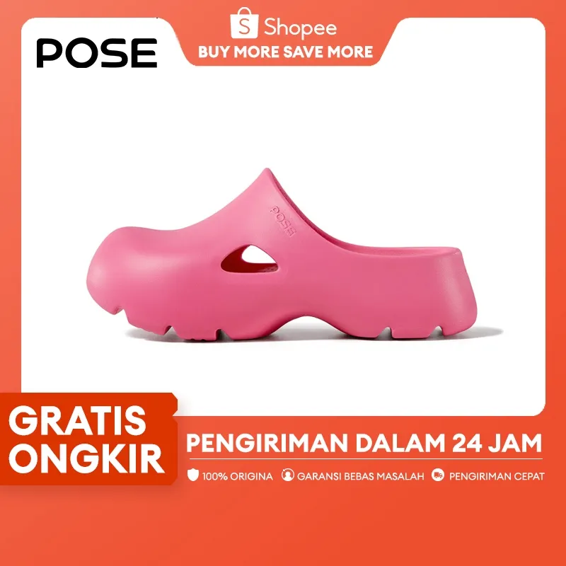 [Livestream]POSE 4.5CM Thick Bottom Sandal awan kursi MAE Berry sandal platform wanita sandal wanita simpel elegan dan bagus sepatu dalam & luar ruangan P27506S Hitam Putih Pantai