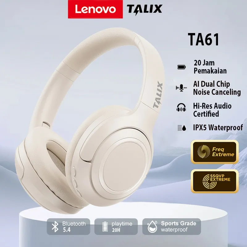 Lenovo TALIX TA61 Headphone Bluetooth 5.4 ANC | 8 Mic AI Noise Canceling | Hi-Res Audio | 20 Jam |