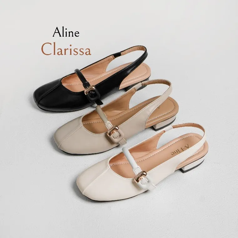 ALINE Clarissa Mules Mary Janes Hak 2cm Wanita Kekinian Korean Style