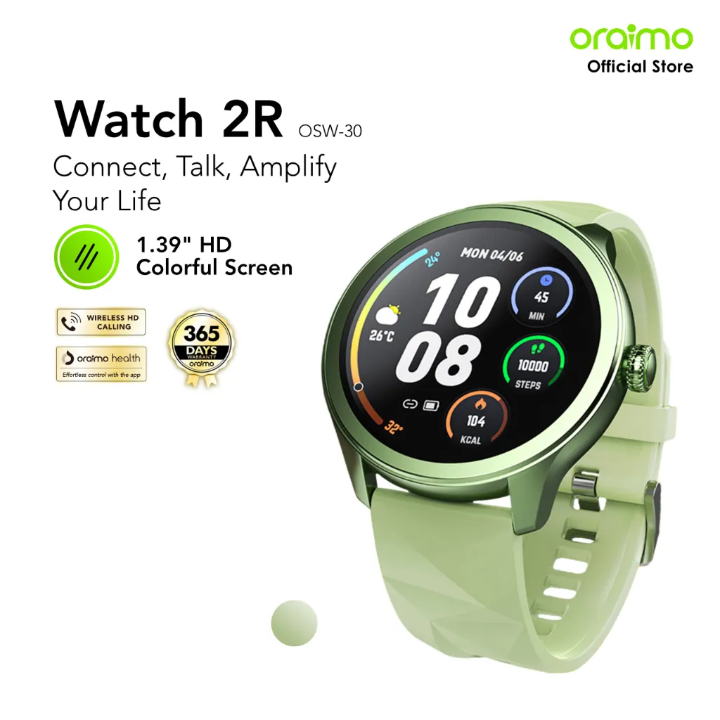 oraimo Smart Watch 2R OSW-30 Olive Green Colorful Jam Tangan Pintar 1.39" Screen 120+Sport Modes Bluetooth 5.2 Calling Heart Monitoring Long Battery IP68 Waterproof Dustproof Oraimo