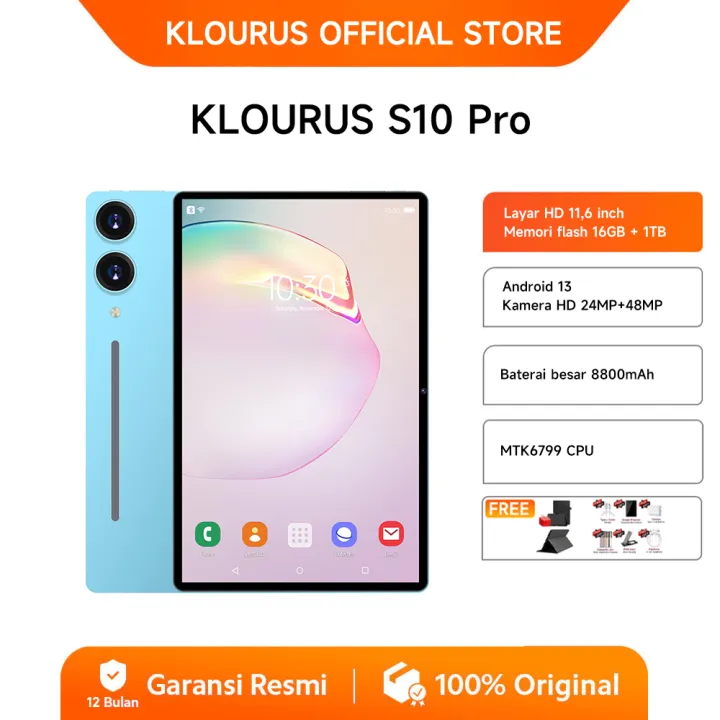 KLOURUS Tablet S10 Pro (16GB + 1024GB) | IPS 11.6" | Tablet Murah untuk Belajar,Gaming, Kerja & Hiburan | 5G Dual SIM, WiFi Tablet Anak Android, Kamera 48MP | Kapasitas baterai besar 8800mAh[KLOURUS Official Store]​