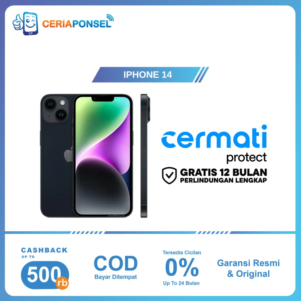 iPhone 14 128GB, A15 Bionic (5 nm) | Garansi Resmi 1 Tahun + Extra Warranty 1 Tahun