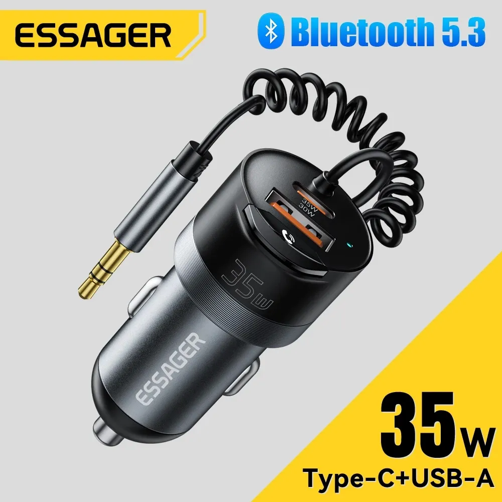 Essager Adaptor Car Charger USB A +Type C FM Transmitter Wireless Bluetooth 5.3 Built-in Microphone