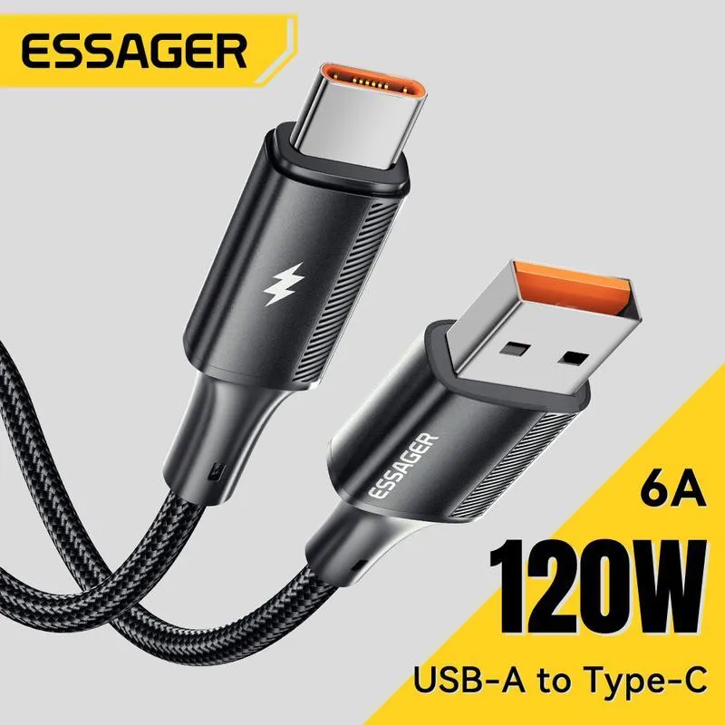 Essager Kabel Charger Data USB to Type C Cable Charger For Android Mi 6A Turbo Fast Charging 120W
