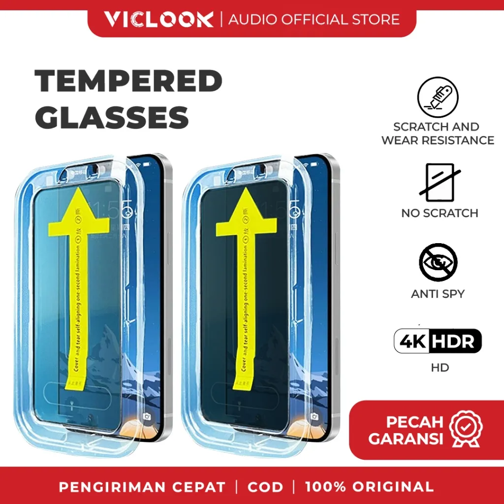 VICLOOK TEMPERED GLASS SUPERFIT ANTI SPY/BENING EASY INSTAL FIT FOR IPHONE X/XR/XS/11/12/13/14/15/16 PLUS PRO MAX