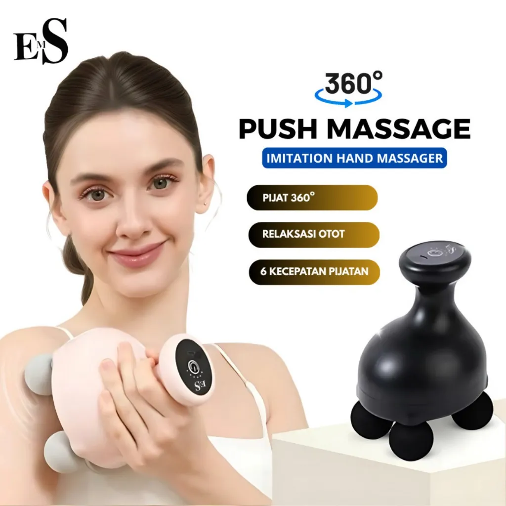 EMS- PMI Hand Massager 360° Alat Pijat Elektrik Portabel 6 Kecepatan untuk Leher Punggung Tubuh