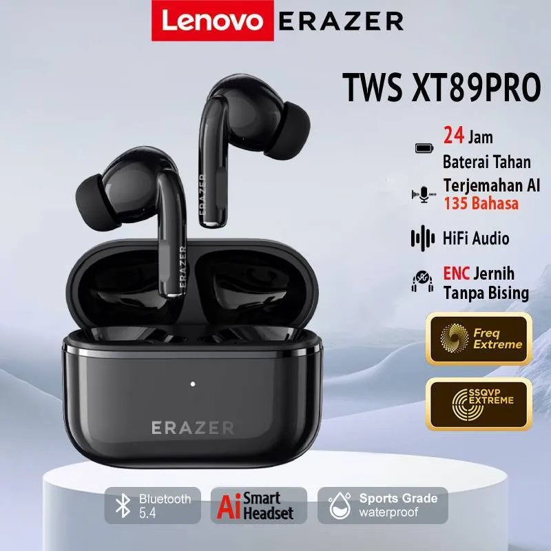 Lenovo XT89 PRO TWS Bluetooth Earphone AI Cerdas dengan Penerjemah 134 Bahasa | Bass Kuat | ENC Mic | Mode Game
