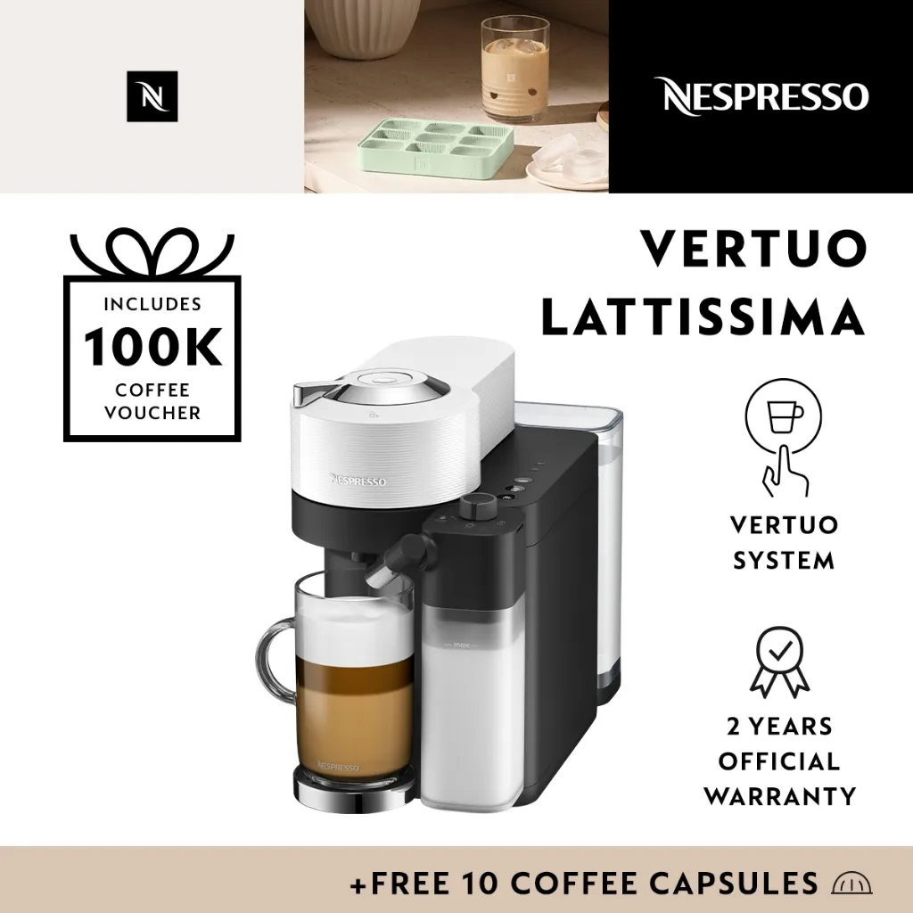 Nespresso Vertuo Lattissima Coffee Machine, White (Mesin Kopi)