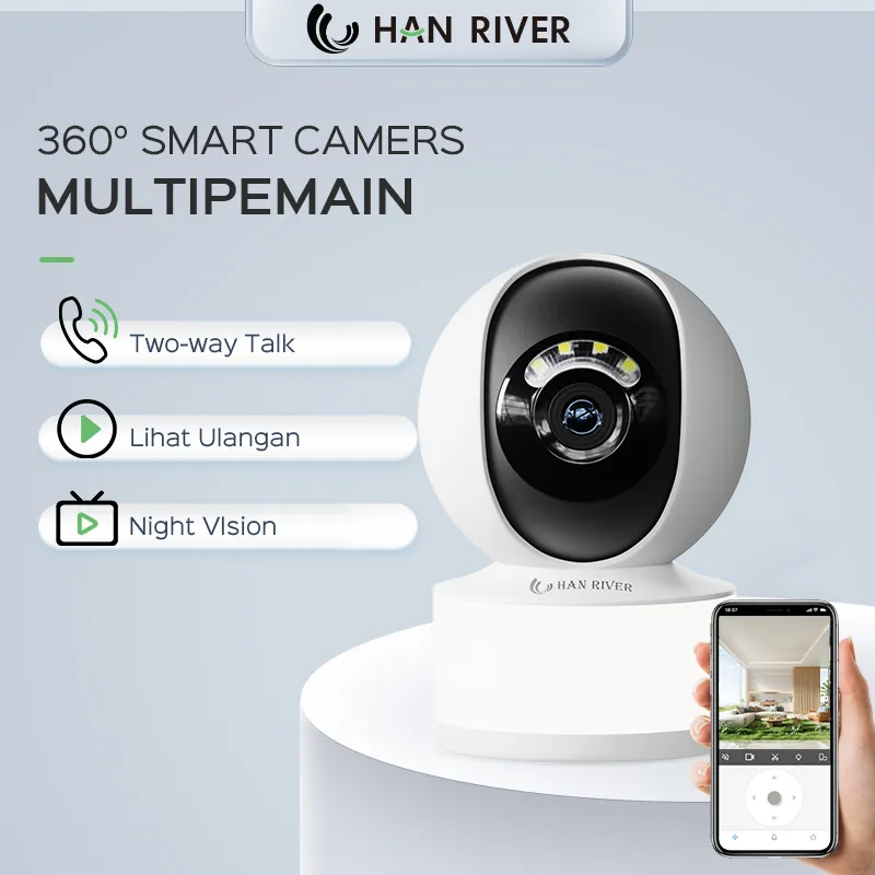 HAN RIVER CCTV Camera Pintar 3MP Full HD 360° Rotasi Pengawasan Jarak Jauh dan Audio interaktif