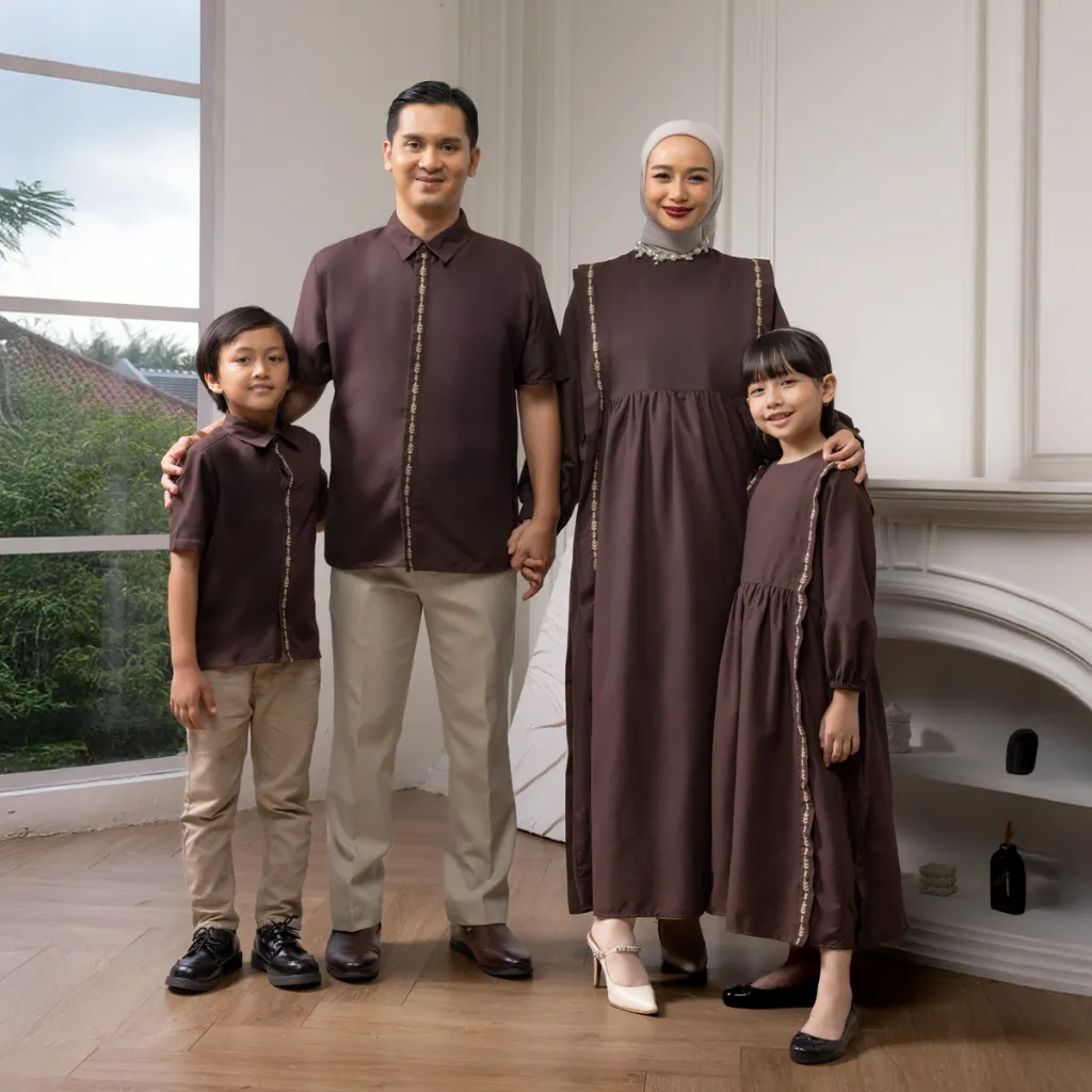 ZM Zaskia Mecca - Sarimbit Family Set 1 - Romansa Khatulistiwa - Edisi Wijayakusuma | Gamis Wanita, Kemeja Koko Pria Anak