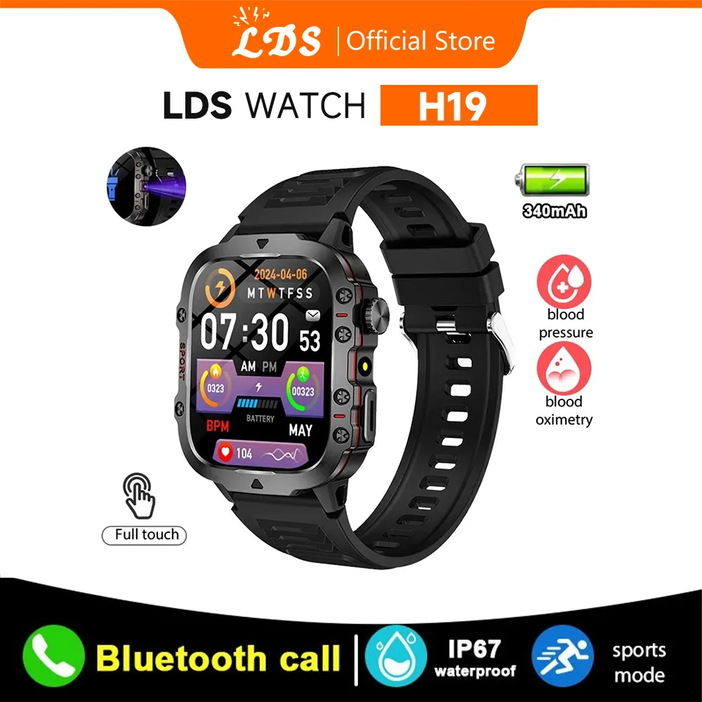 LDS H19 Jam Tangan Keren Jam Tangan Smartwatch Tahan Air 3ATM Asli Pria Luar Ruangan 100+ Olahraga Deteksi Oksigen Darah Layar 1.81 Inci Panggilan Bluetooth Jam Tangan Pintar untuk Android dan IOS