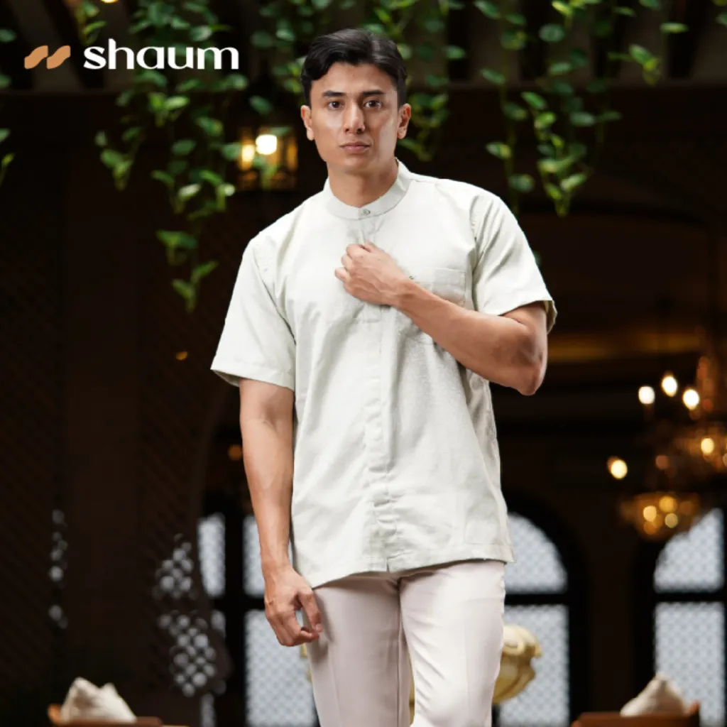 Muslimadani X Shaum Baju Koko ALUR RAYA Kemeja Koko Pria Dewasa Lengan Pendek