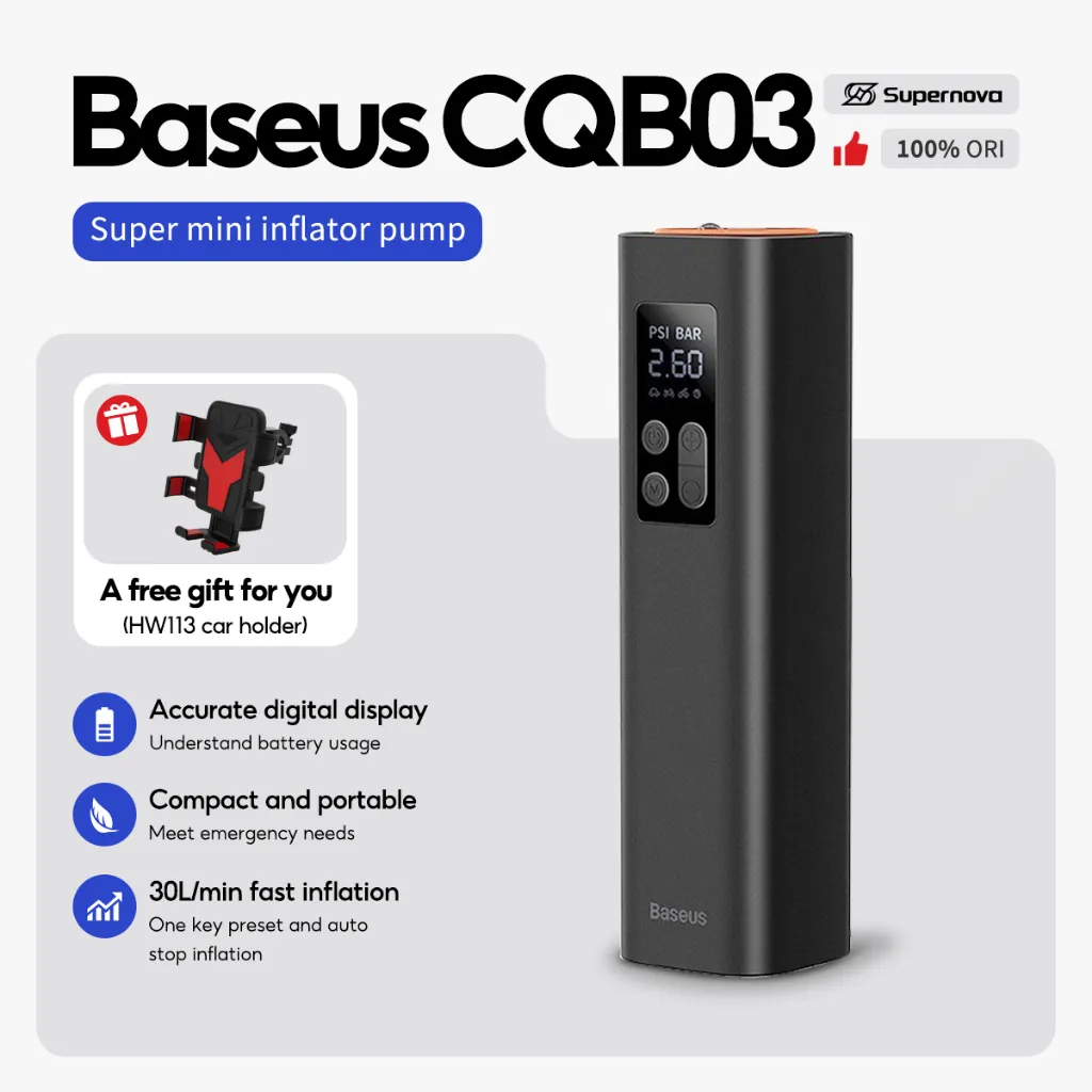 Supernova x Baseus Super Mini Inflator Air Pump Pompa Ban Portable Mobil Elektronik