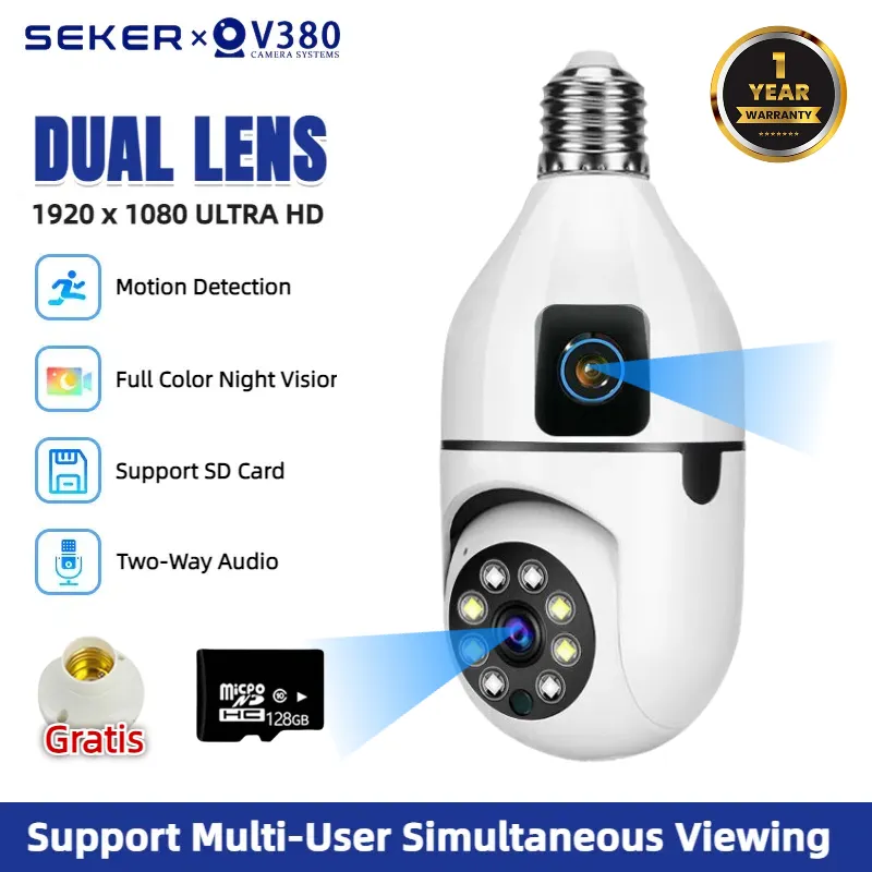V380 Pro Dual Lens CCTV Lampu WiFi 8MP HD 360 PTZ Full View Remote Monitoring Smart IP Kamera