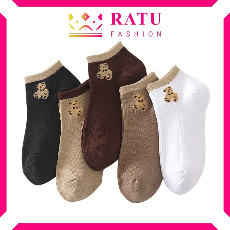 Ratufashion Kaos Kaki Motif Beruang Bear Brown Fashion Pendek Ankle Semata Kaki Socks KK995