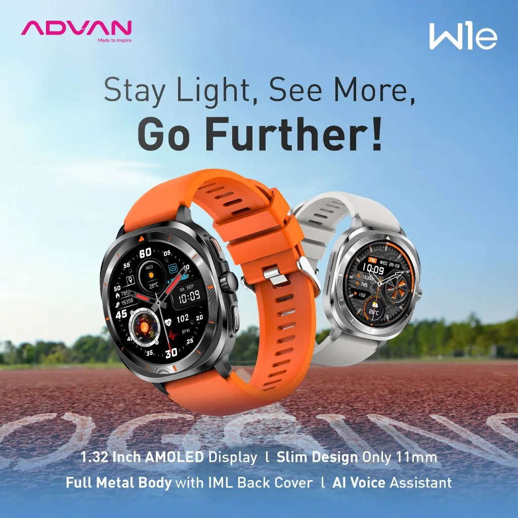 ADVAN Smartwatch W1e | AMOLED Display 1.32 Inch | 30 Days Standby Time | 11mm Slim Design | Full Metal Body | 100 Plus Sport Mode | AI Voice | Bluetooth Call | Waterproof IP68 | Garansi Resmi 1 Tahun