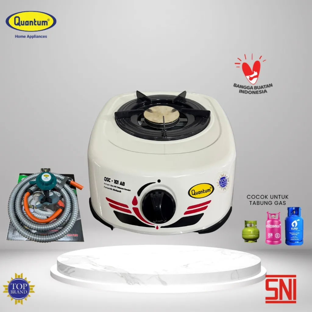 Paket Kompor Quantum QGC-101 AB PUTIH DAN SELANG REGULATOR QRL 252