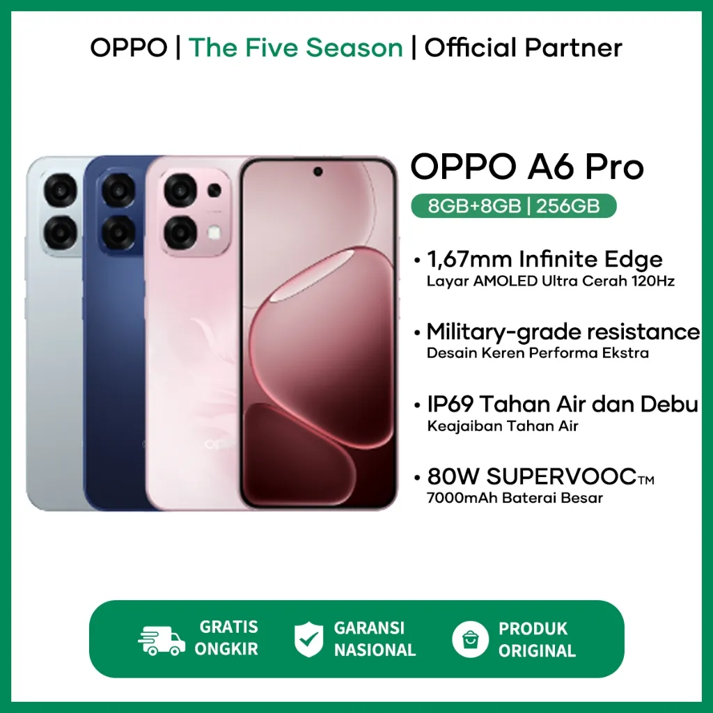 HP OPPO A6 Pro 8/128GB 8/256GB - Tahan Benturan Kelas Militer IP69 Garansi Resmi OPPO Indonesia