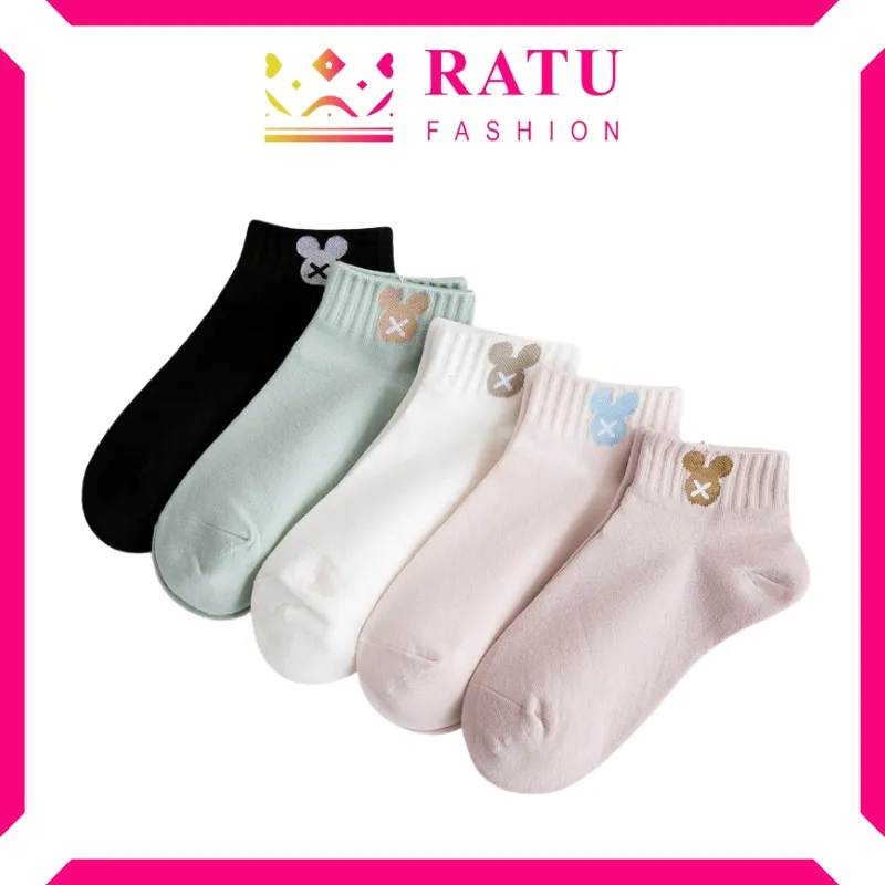 Ratu fashion Kaos Kaki Semata Kaki Polos Motif Beruang Brown Kaus Kaki Ankle Dewasa  KK1297