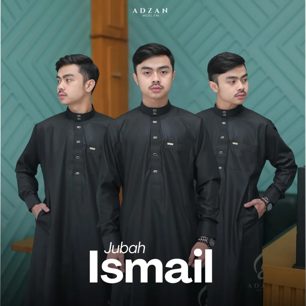Adzan Moslem - Jubah Gamis Thobe Slimfit Pria Ismail Warna Abu Gelap