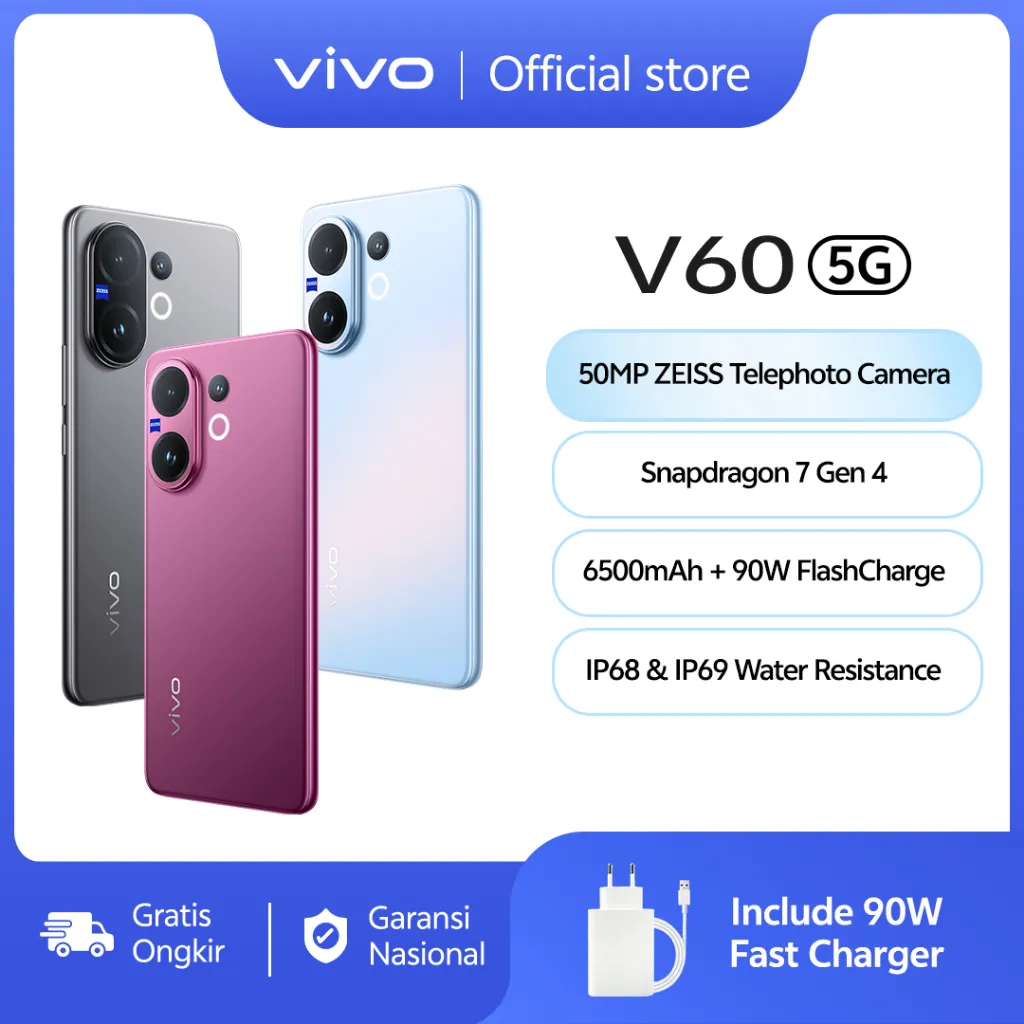 [NEW LAUNCH] vivo V60 5G 10x Zoom Telephoto, ZEISS Multifocal Potrait, Snapdragon 7 Gen 4, IP68+IP69, vivo AI