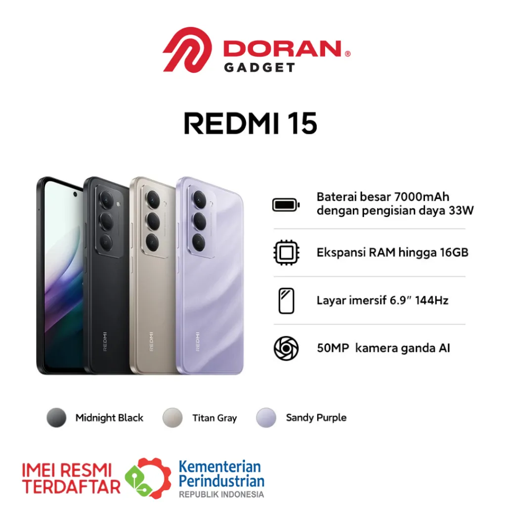 Xiaomi Redmi 15 8/128GB 8/256GB RAM 8GB ROM 128GB 256GB - Garansi Resmi 1 Tahun