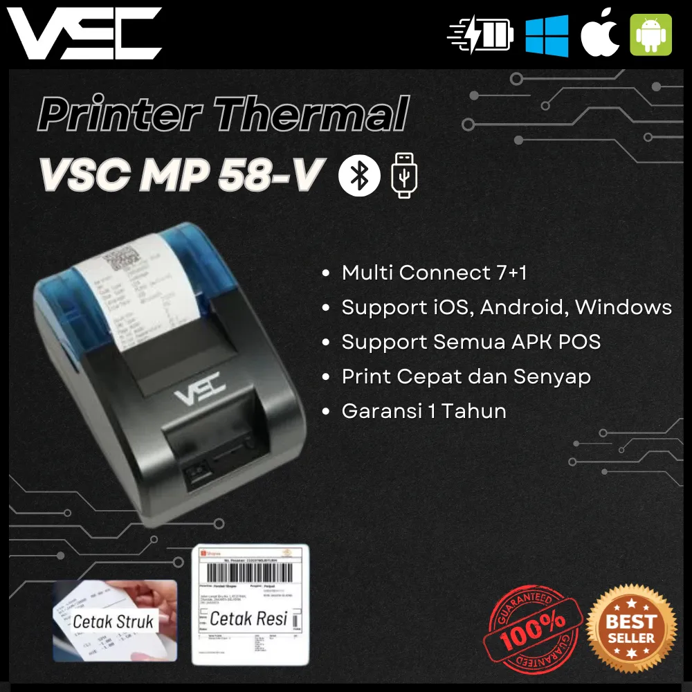 PRINTER THERMALH VSC TM-58V 58MM BLUETOOTH RPP02N ANDROID IOS