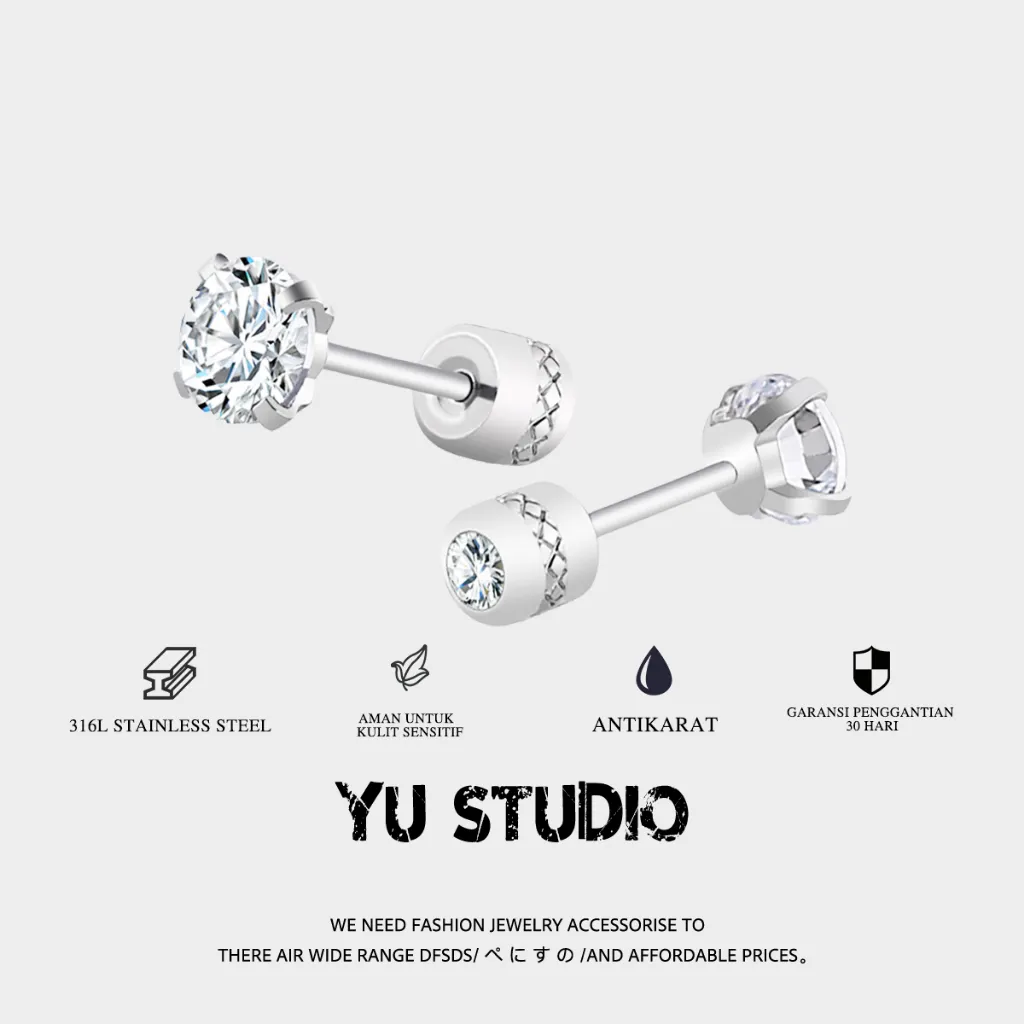 YUSTUDIO-Anting Unisex Korean Style Desain Minimalis, Titanium Steel Kuat & Elegan