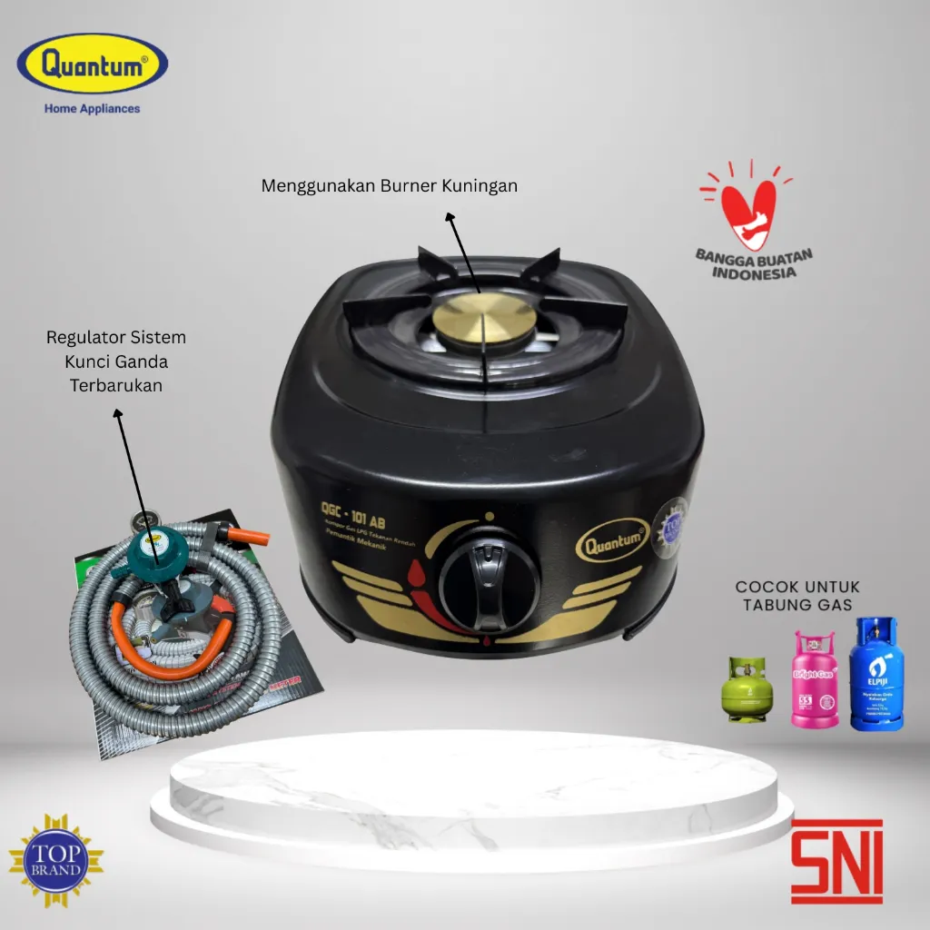 Paket Kompor Quantum QGC-101 AB HITAM dan Selang REGULATOR QRL 252
