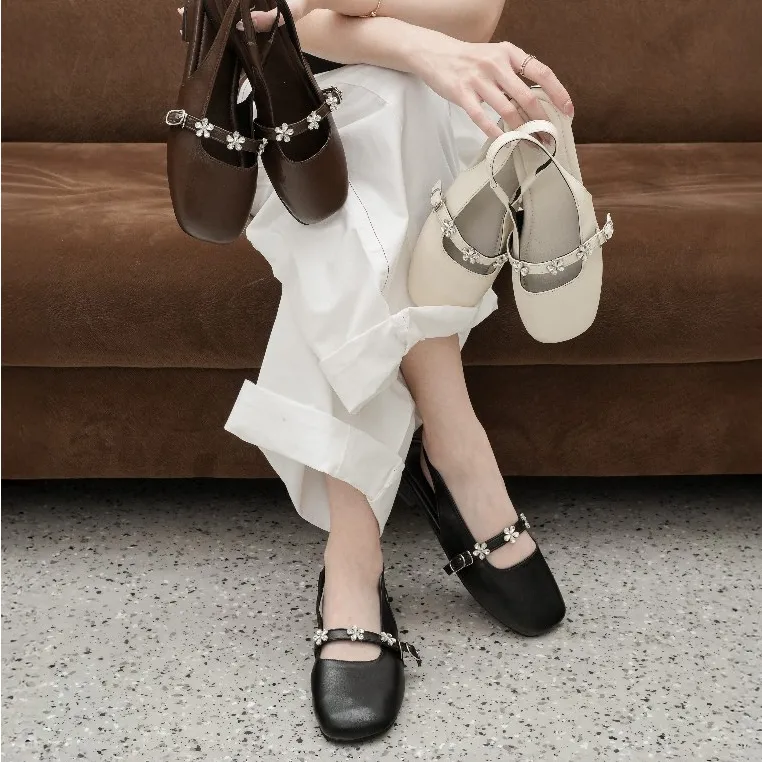 ALINE Stella Mules Mary Janes Hak 3cm Wanita Kekinian Korean Style