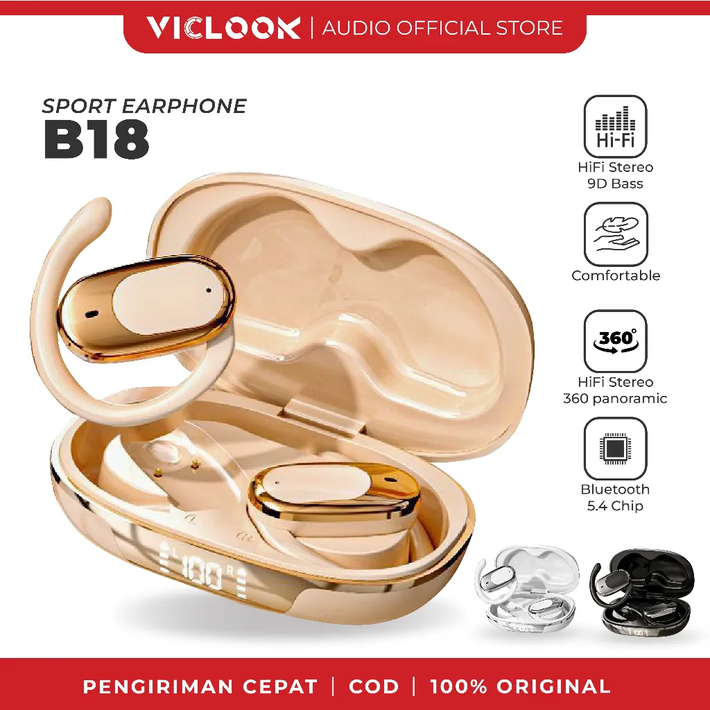 VICLOOK Sport Earphone Bluetooth 5.4 IPX5 Tahan Air Anti Bocor Bass 9D