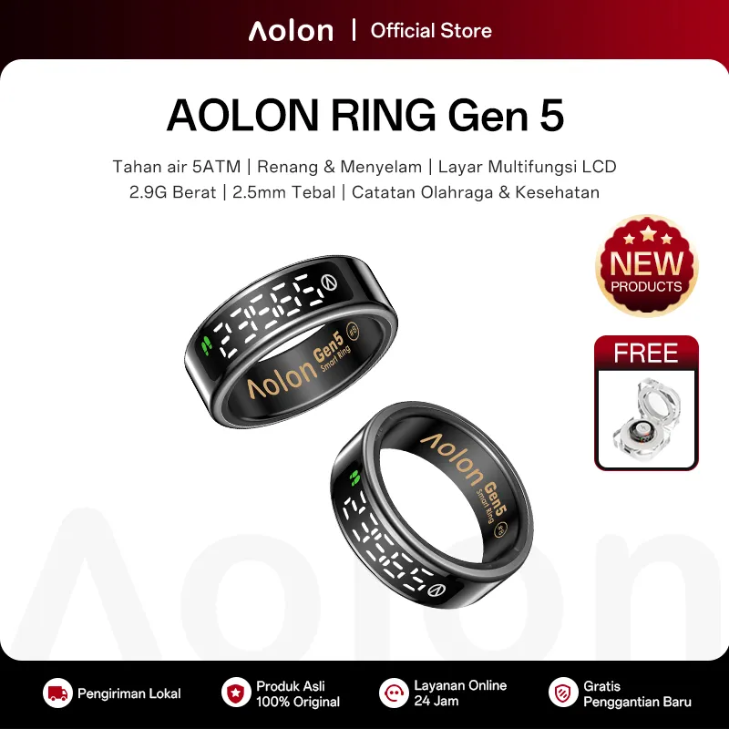 Aolon Ring Gen5 Smart Ring Layar LCD Multifungsi Detak Jantung Oksigen Darah Catatan Tidur Olahraga Berenang IP69 5ATM