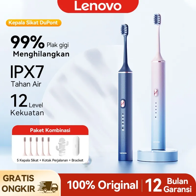 Lenovo Sikat Gigi Electric Beralih di antara tiga mode Sikat Gigi Dewasa Electric Toothbrush Waterproof IPX7 Ultrasonic Vibration 18500