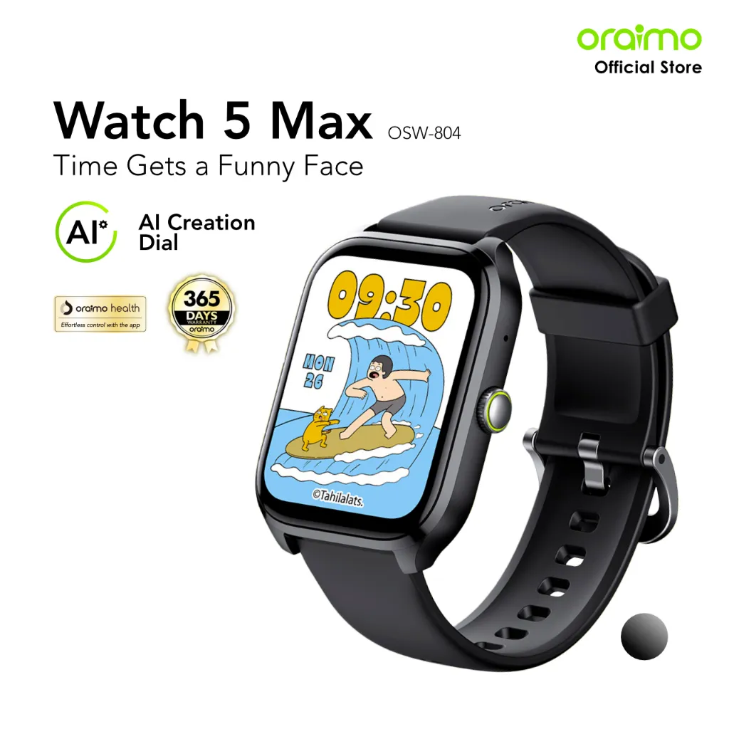 oraimo Watch 5 Max Tahilalats Jam Tangan Pintar Smartwatch OSW-804 Layar 2.01'' Bluetooth Tahan Lama Tahan Air Debu Layar Monitor Amoled Android Smartwatch Health Watch Jam 100+ Mode Olahraga Wireless Call Long Battery Life IP68