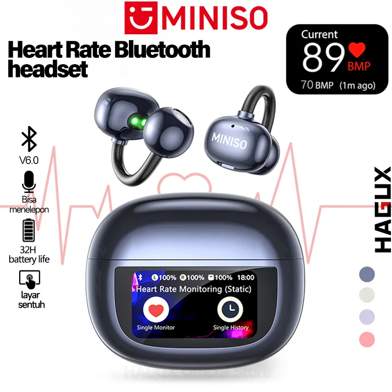 MINISO MS212 True Wireless Bluetooth Headset V6.0 OWS TWS Heart rate Bluetooth headset Open Ear Earphone ear clip bluetooth headset olahraga earphone sport IPX5 HI-FI Bass