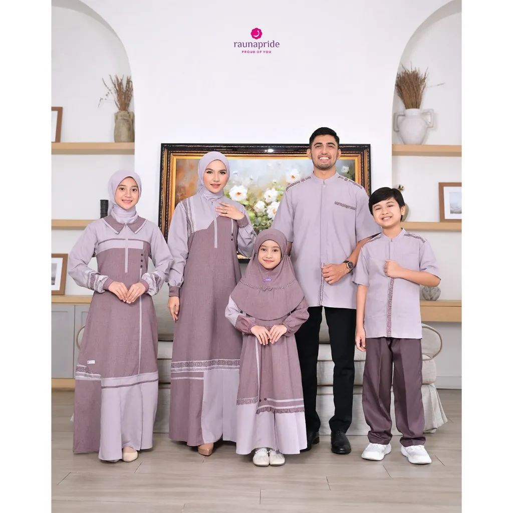 Rauna Pride-Sarimbit Kinasih purple Dress dan Koko muslimah- Baju muslim Couple Keluarga 2025