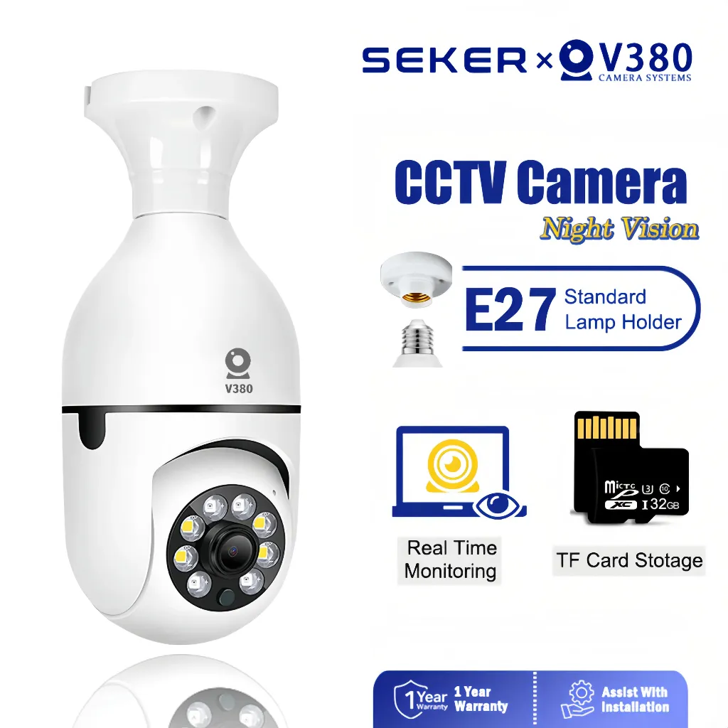 V380 Pro Lampu CCTV Dual Lens Kamera Full HD Wifi Mobile Tracking PTZ View 360° Monitoring IP Kamera