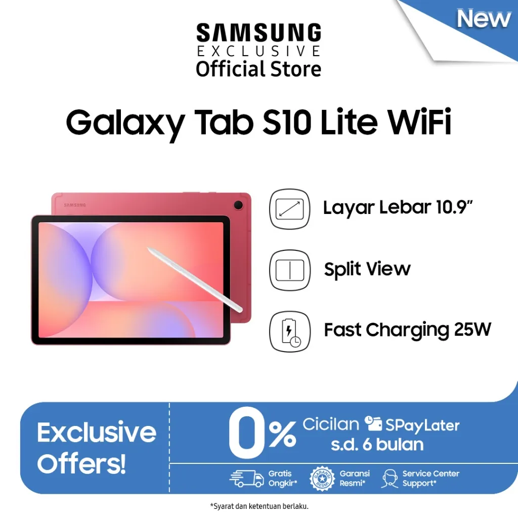 Samsung Galaxy Tab S10 Lite WiFi 6/128GB - Coral Red | Android Tablet | Tab AI | Baterai Tahan Lama