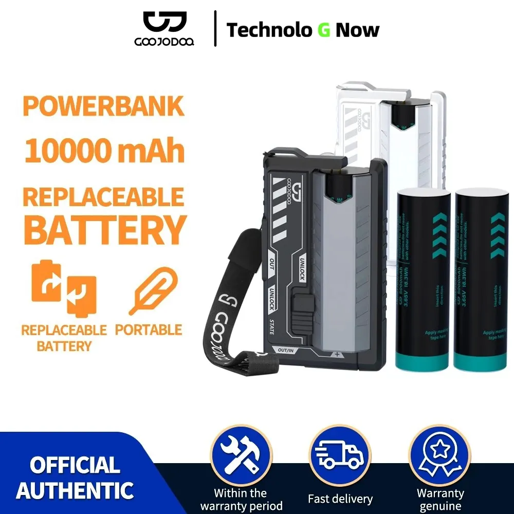 Goojodoq 22.5w Fast charging 10000Mah Portable Power Bank Two Batteries Mecha Style Lightweight Typc-C/Lighiting Dual Interface Power Bank