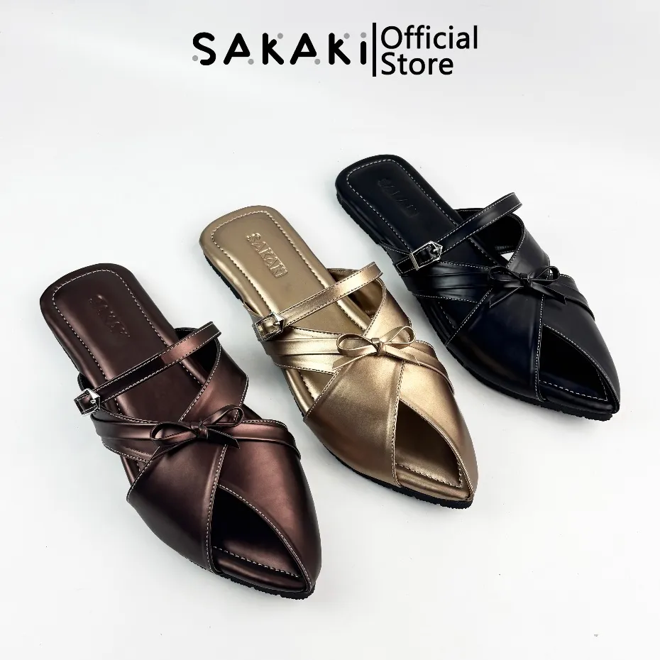 SAKAKI Emily - Sandal Wanita Flat Sol Karet Teplek Slip On Wanita Mules