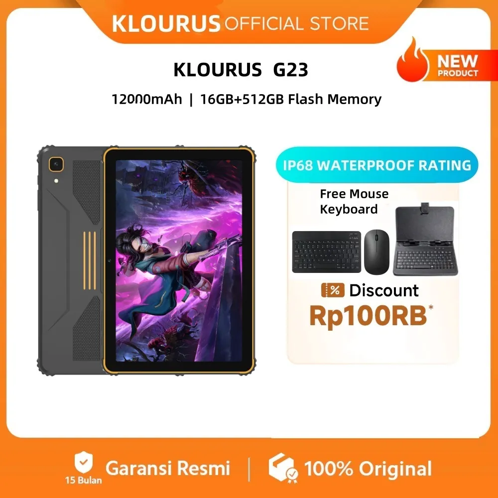 [Free Mouse Keyboard ] KLOURUS Tablet G23 (16GB + 512GB) | IPS 10.1" | Tablet Murah untuk Belajar,Gaming, Kerja & Hiburan | 5G Dual SIM, WiFi Tablet Anak Android, Kamera 48MP | Kapasitas baterai besar 12000 mAh [KLOURUS Official Store]​