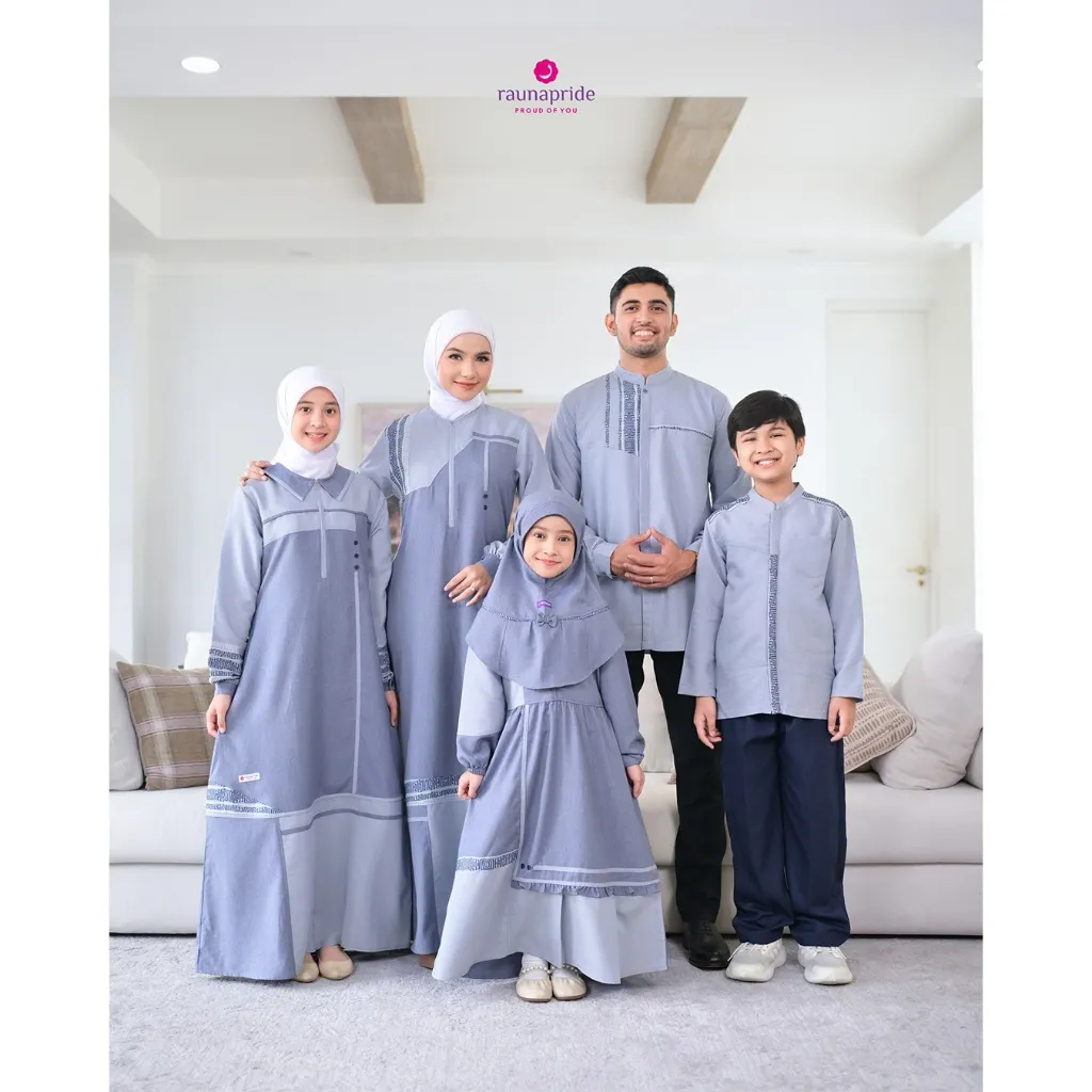 Rauna Pride-Sarimbit Kinasih Denim Dress dan Koko muslimah- Baju muslim Couple Keluarga 2025