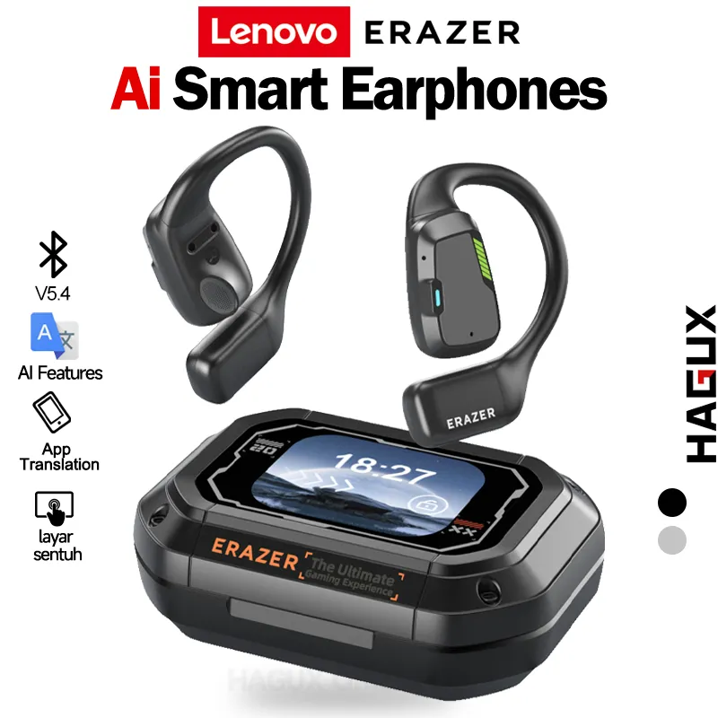 Lenovo ERAZER XP6 True wireless Bluetooth Headset V5.4 OWS TWS Open Ear earphone Headset terjemahan AI headset layar sentuh tws earhook headset olahraga earphone sport IPX5 HIFI Bass