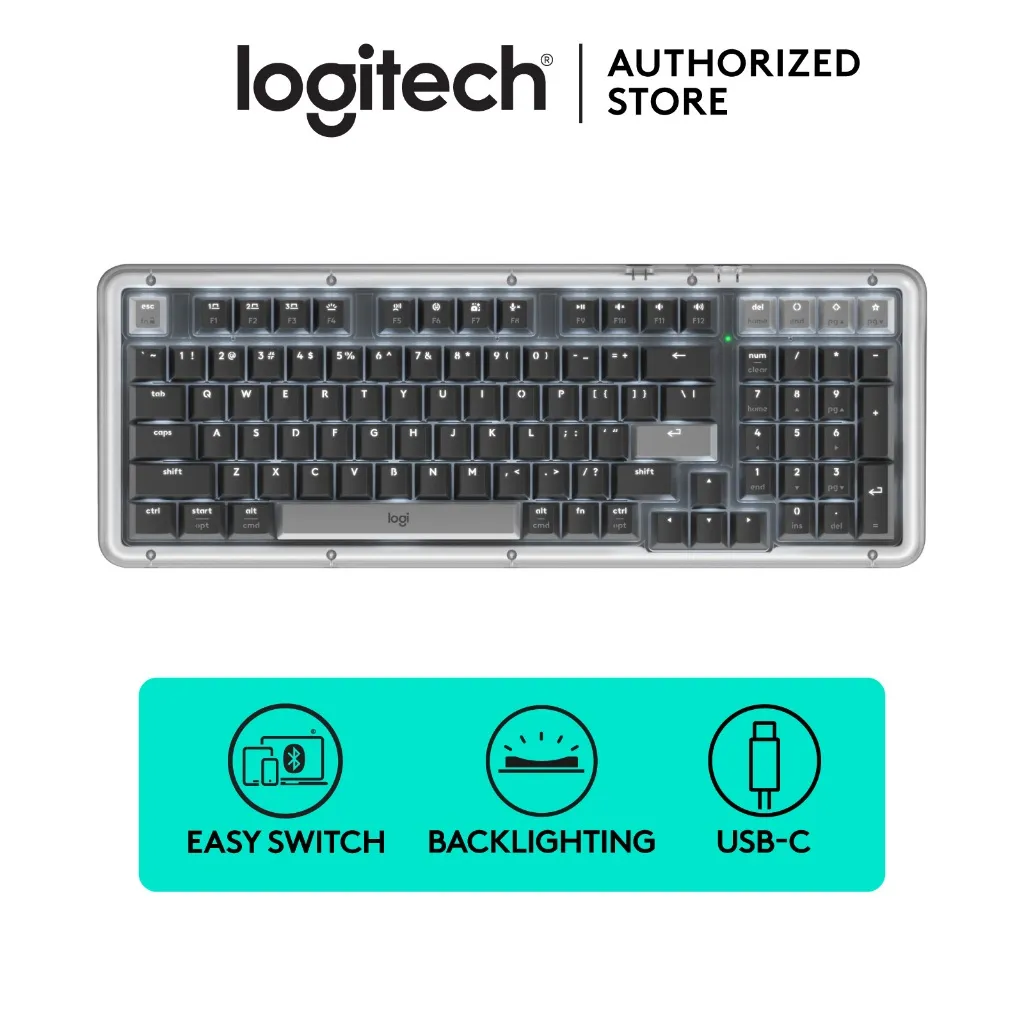 Logitech Alto Keys K98M Keyboard Mechanical Wireless, Keyboard yang Dapat Dikustomisasi dengan Peredam Getaran, Tombol dengan Backlighting, Bluetooth, Pengisian Daya USB-C, untuk PC, Mac, Laptop