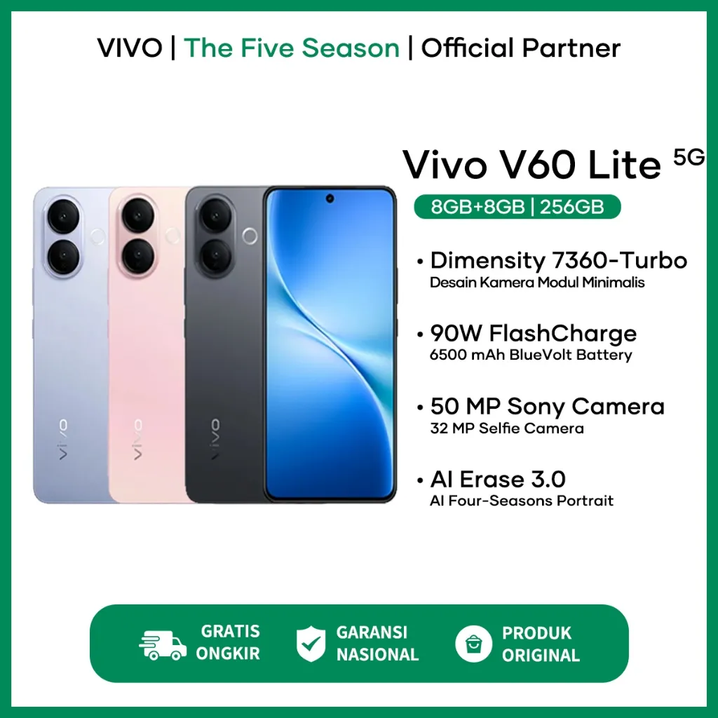 Vivo V60 Lite 5G (8/256GB)(12/512GB) - Garansi Resmi Vivo Indonesia